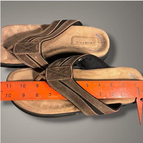 Men\'s J. MURPHY Brown Leather Memory Foam Flip Flop Sandals Like New main image 7
